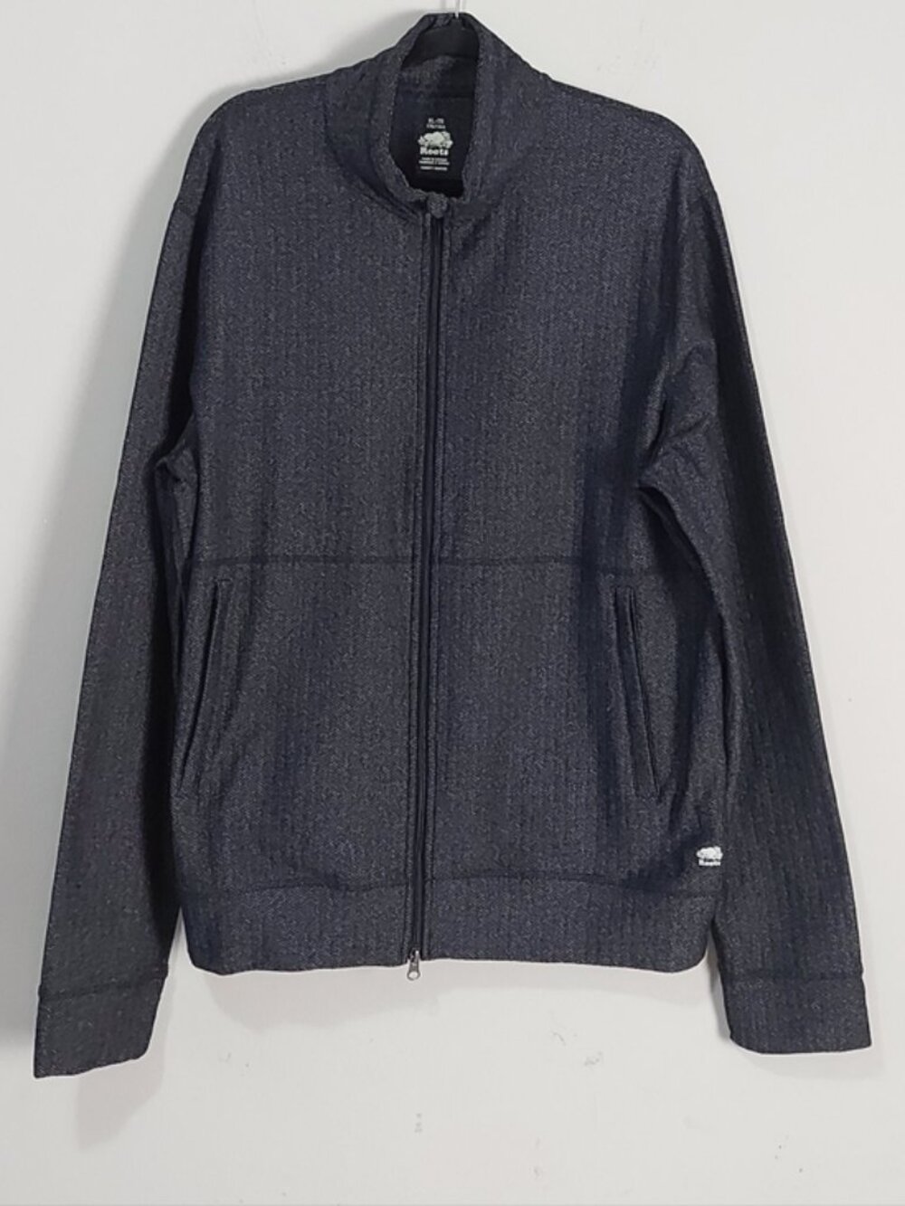 Roots Men Hiking Thermal Herringbone Zip Jacket XL High Collar Cozy Pockets